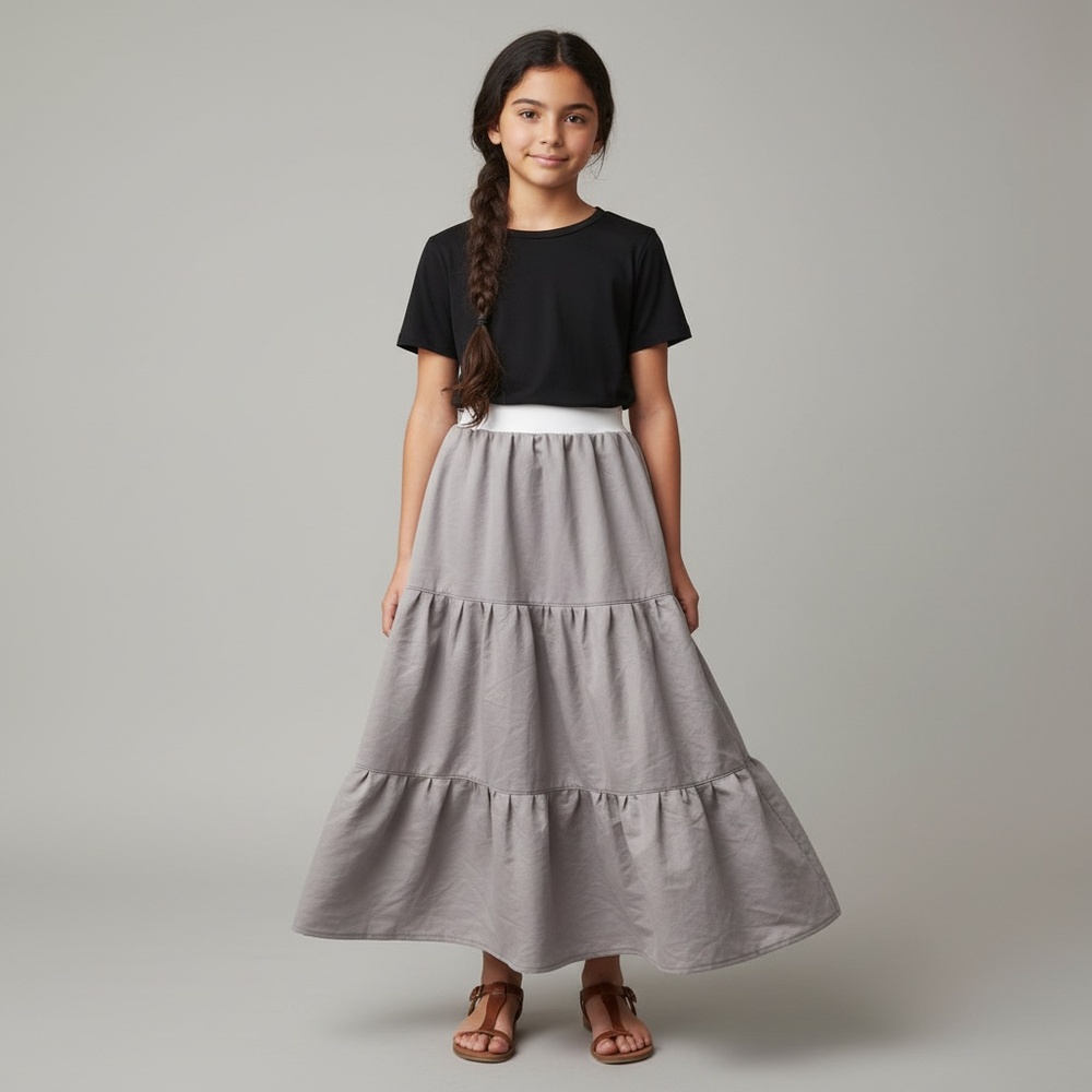 Skirt Girls L 10/12 Maxi Ruffle Tier Gray‎ 100% Cotton Boho Mom and Pop's Kids